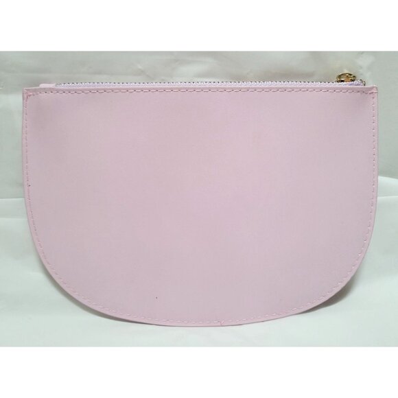 SeneGence Pink Stiff Faux Leather Half-Moon Zip Cosmetic Makeup Bag Pouch - Picture 6 of 7
